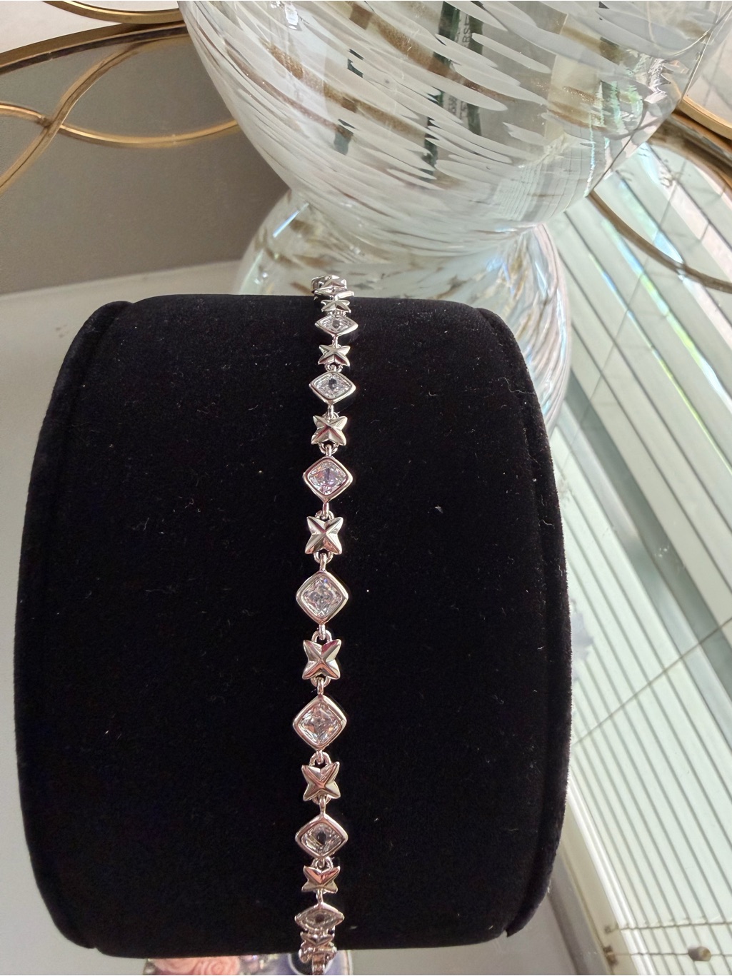 Silver Tone Cz Xo Xo Style Bracelet  Silver
